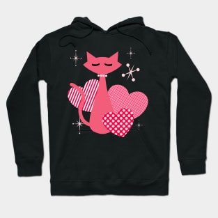 Atomic Hearts Mid-Century Modern Retro Valentines Cat Hoodie